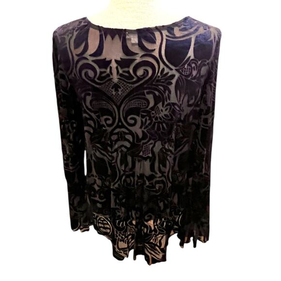 Ultra Pink Womens Blouse Velour Sheer Goth Blue Size Medium Brocade Whimsigoth - Picture 2 of 9